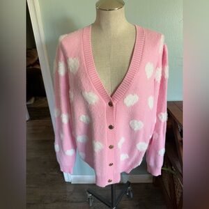 NWT Lilly Pulitzer Peony Pink Hearts Jacquard Keane Cardigan Size XL